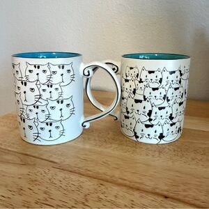 Happy Cat and Grumpy Cat Mugs, Smiling Cat Face & Frowning Cat Face Ceramic Cups